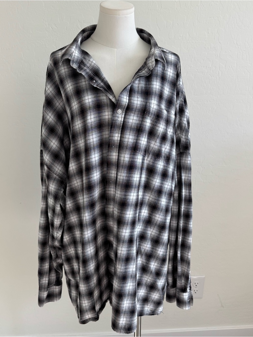 Collusion Black & White Plaid Unisex Button-Up Shirt